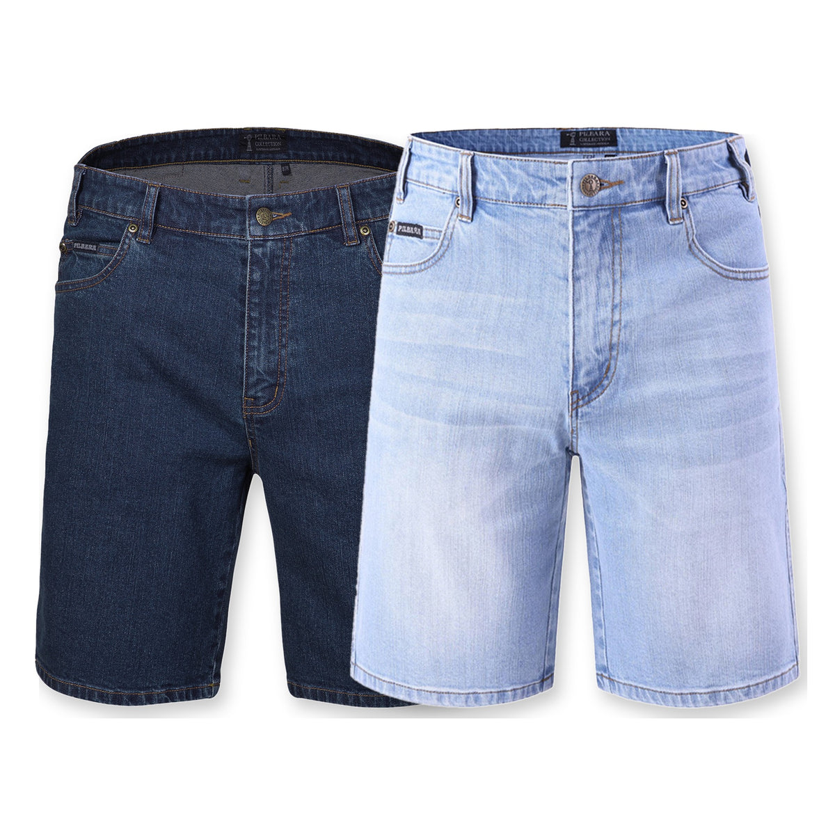 Pilbara Mens Stretch Denim Jean Shorts RMPC034 in 2 colours: Blue, Acid Wash