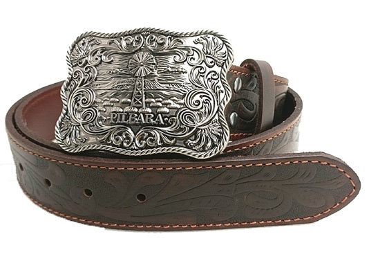 Ritemate Pilbara Western  Rodeo Buckle Tooled Leather Belt