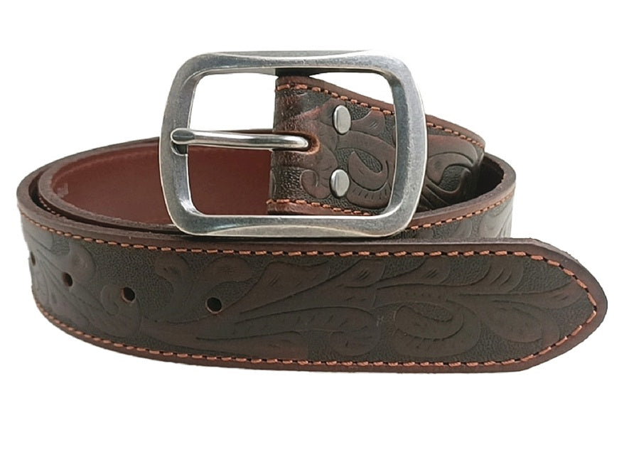 Ritemate Pilbara Western  Oval Buckle Tooled Leather Belt