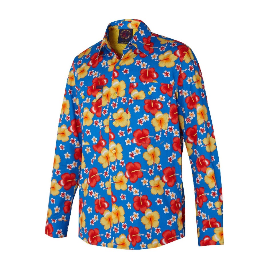 Ritemate R U Ritemate Vented Open Front Hibiscus Shirt RMRU01