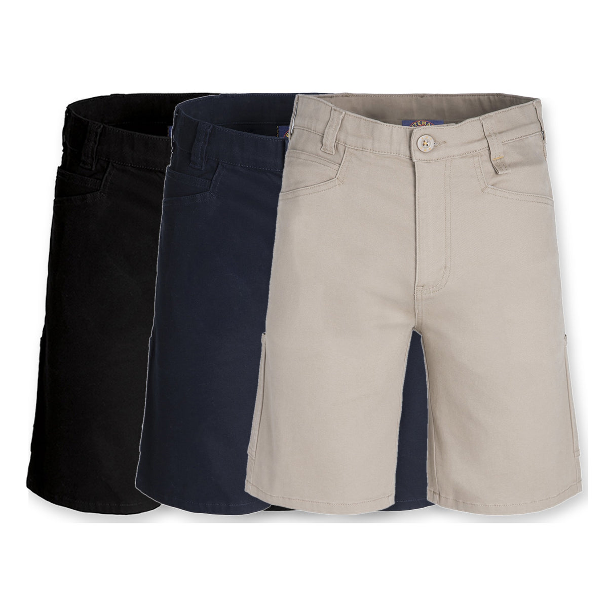 RMX Flexible Fit Mid Leg Utility Shorts RMX001S in 3 colours: Black, Dark Navy, Tan