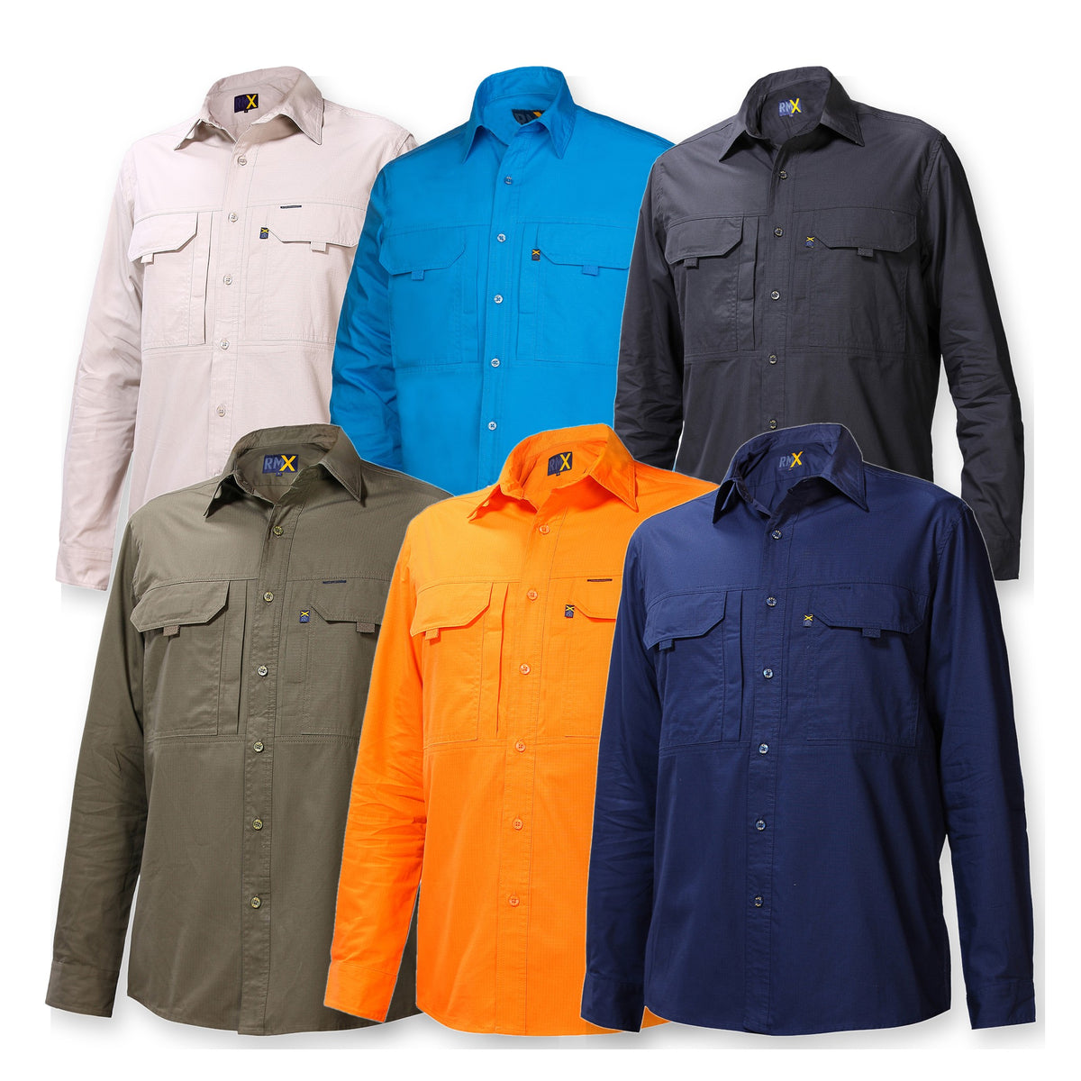 RMX Flexible Fit Utility Shirts RMX002 in 6 colours: Clay, Light Blue, Charcoal, Military, Orange, French Navy