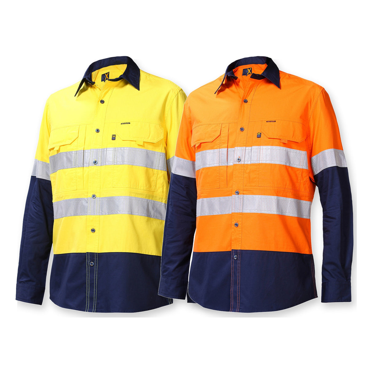 RMX Flex Fit Utility Shirts, Two Tone, Reflective RMX003R in 2 colours: Yellow/Navy, Orange/Navy