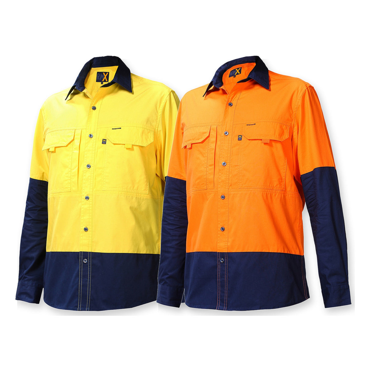RMX Flexible Fit Utility Shirts, Two Tone RMX003 in 2 colours: Yellow/Navy, Orange/Navy