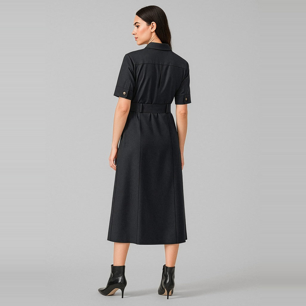 Biz Corporates Adele Womens Midi Dress RO571LS in Black, worn by model, view 4