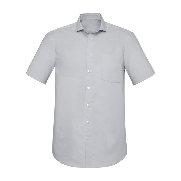Biz Corporates Charlie Mens Classic Fit Short Sleeve Shirt RS968MS in Silver Chambray