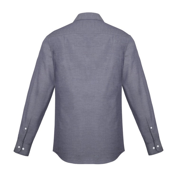Biz Corporates Charlie Mens Slim Fit Long Sleeve Shirt RS969ML in Navy Chambray, view 2