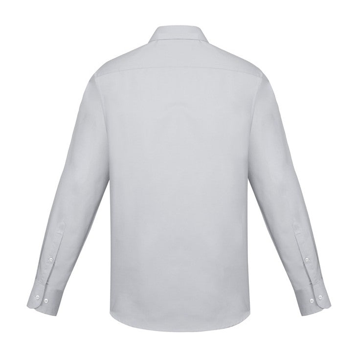 Biz Corporates Charlie Mens Slim Fit Long Sleeve Shirt RS969ML in Silver Chambray, view 2