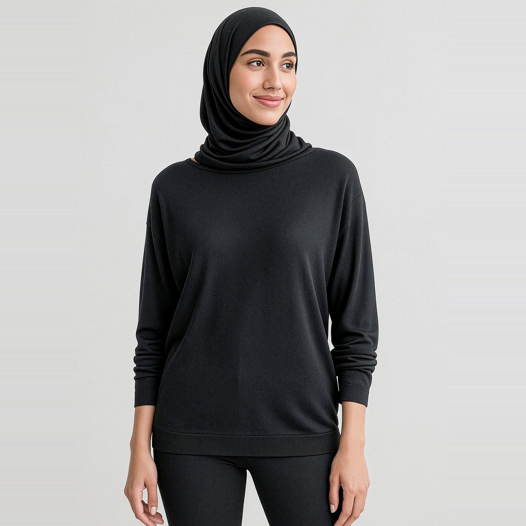 Biz Corporates Skye Womens Batwing Sweater Top RSW370L in Black, worn by model, view 2