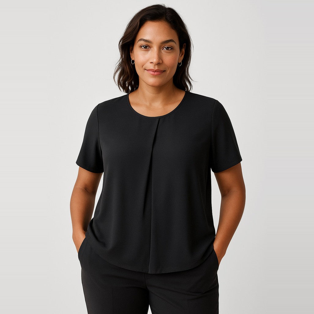 Biz Corporates Sydney Womens Short Sleeve T-Top RT065LS in Black, worn by model