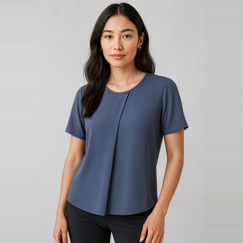 Biz Corporates Sydney Womens Short Sleeve T-Top RT065LS in Storm Blue, worn by model