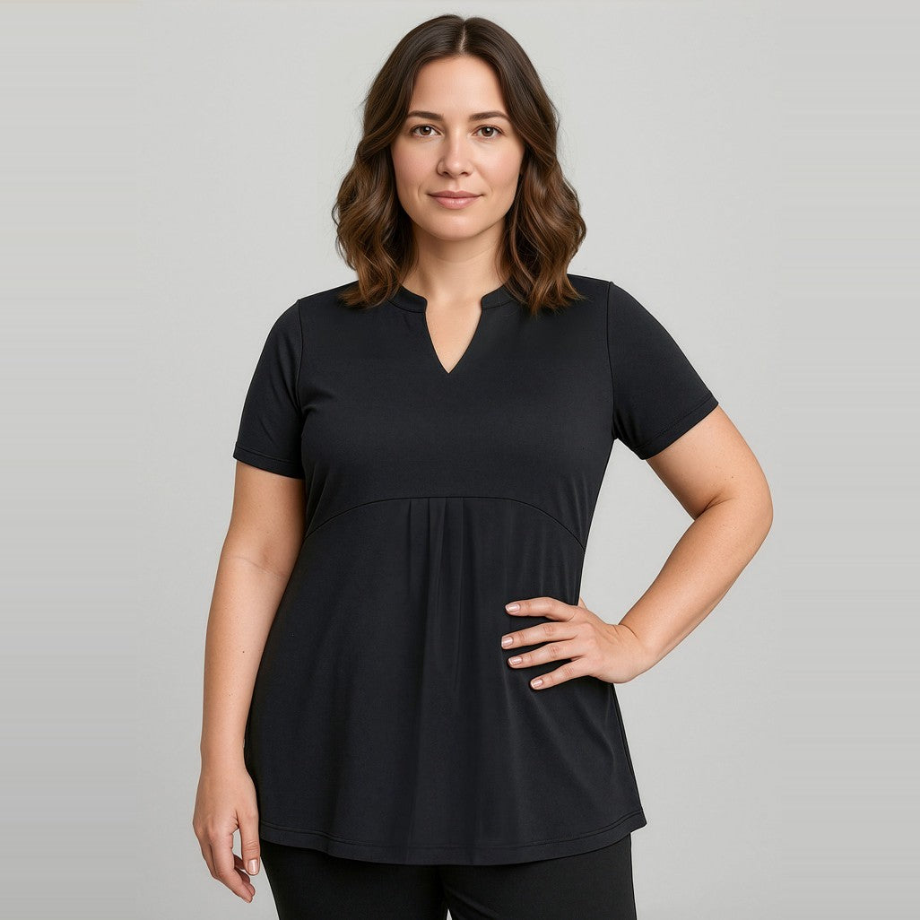 Biz Corporates Mali Womens Stretch Tunic T-Top RT262LS in Black, worn by model
