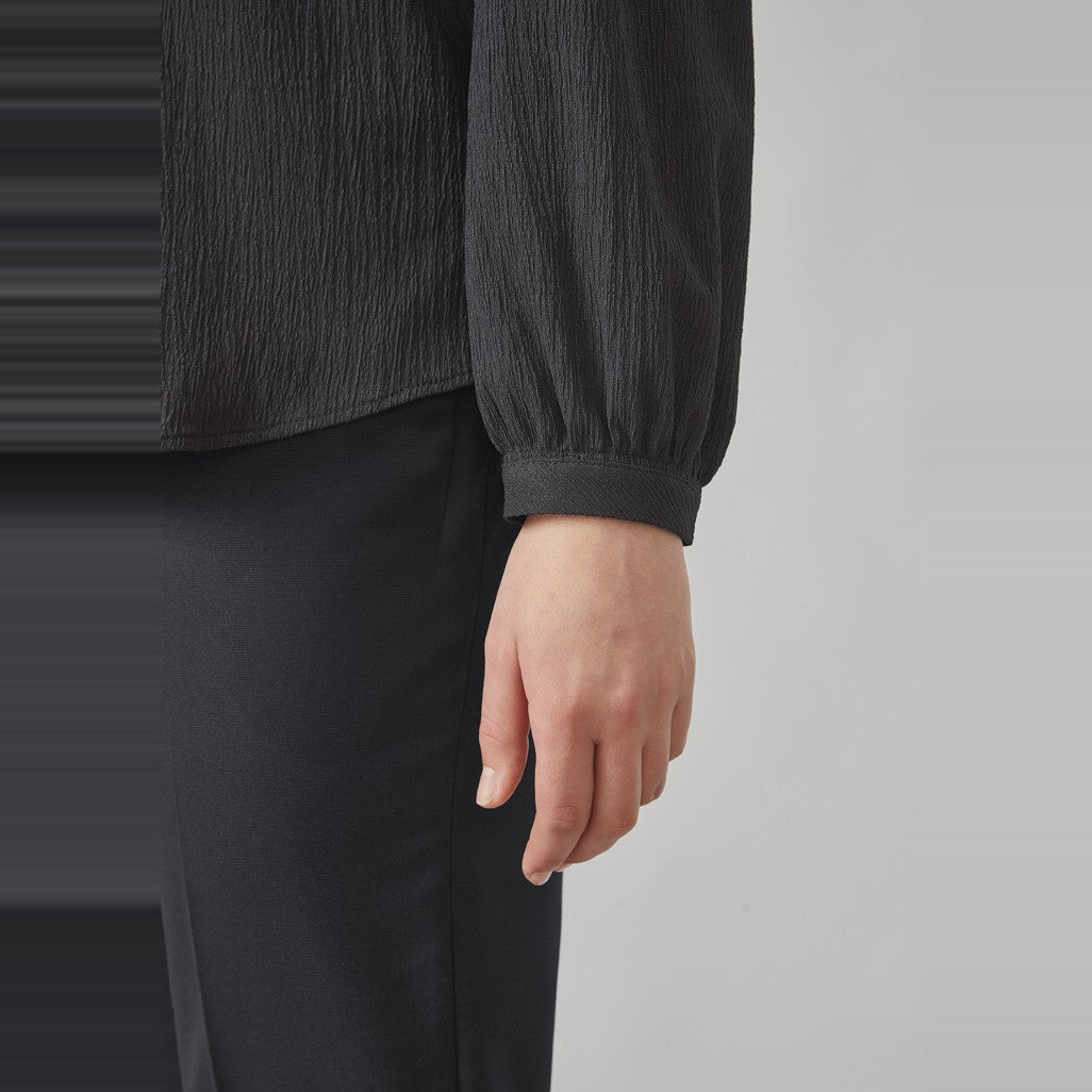 Biz Corporates Ruché Womens Long Sleeve Shirt RU568LL in Black, worn by model, view 2