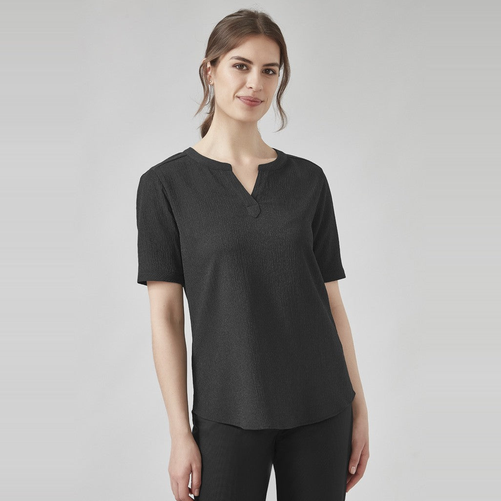 Biz Corporates Ruché Womens Short Sleeve Shirt RU568LS in Black, worn by model