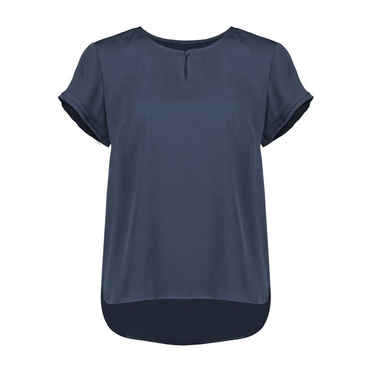 Biz Corporates Evelyn Womens Short Sleeve Blouse RU569LS in Mineral Blue