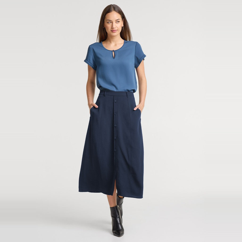 Biz Corporates Evelyn Womens Short Sleeve Blouse RU569LS in Mineral Blue, worn by model, view 2