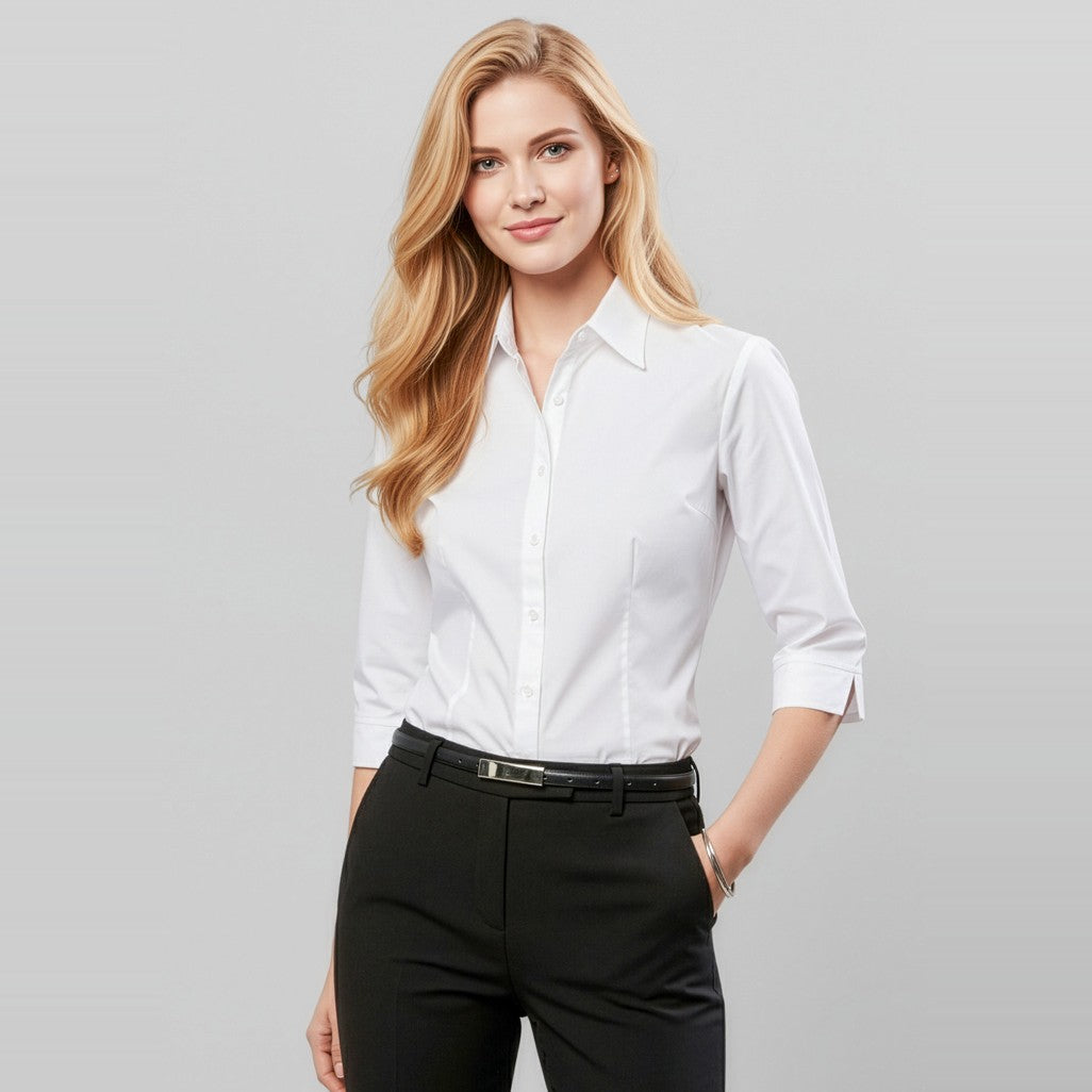 Biz Base Womens 3/4 Sleeve Shirt S10521, worn by model