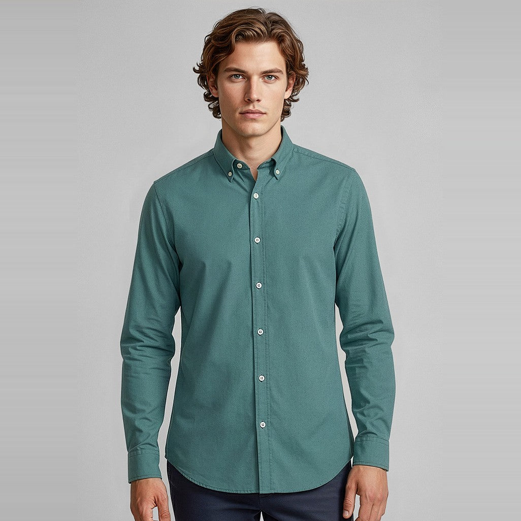 Biz Memphis Mens Long Sleeve Shirt S127ML in Jasper Green, worn by model