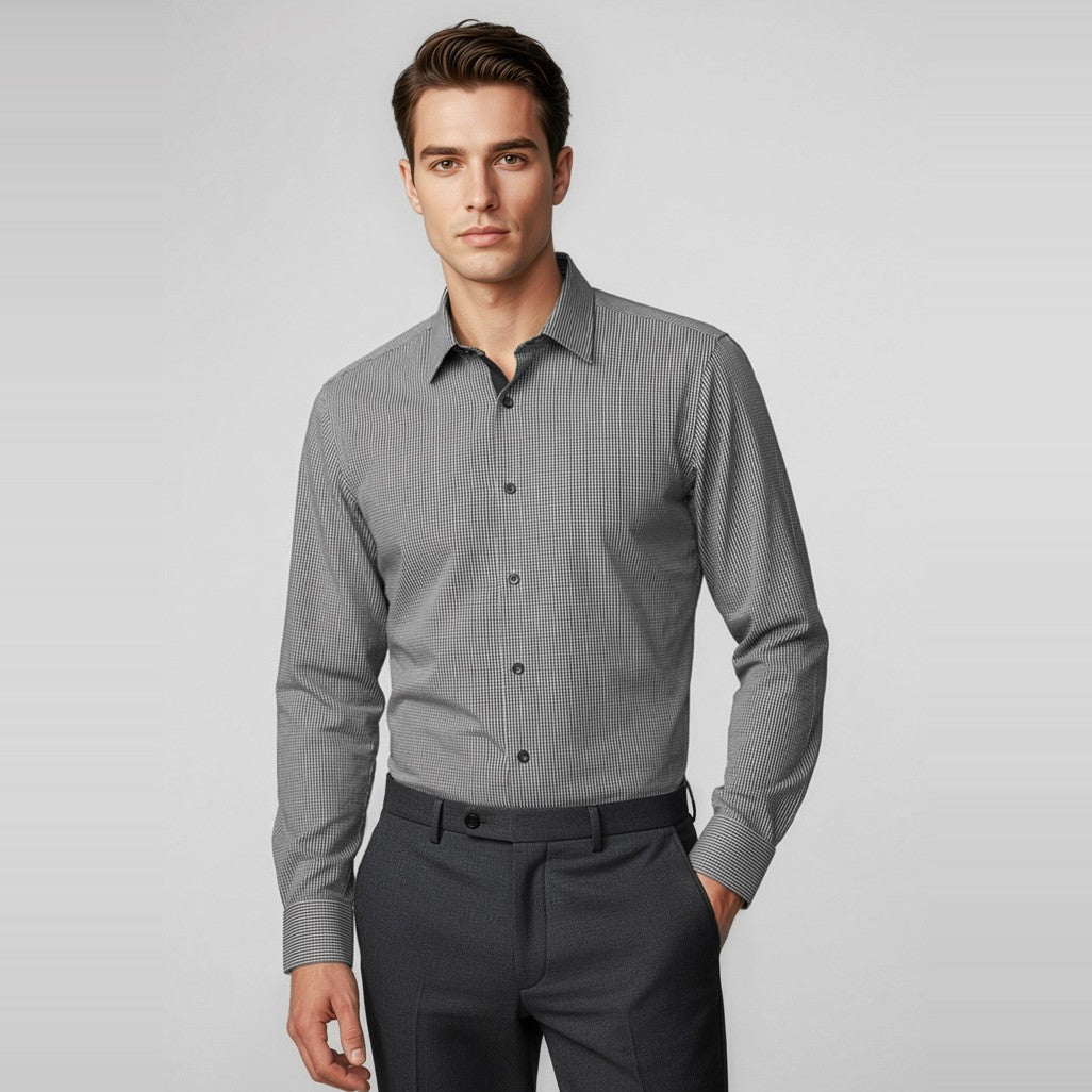 Biz Edge Mens Long Sleeve Shirt S267ML in Black, worn by model