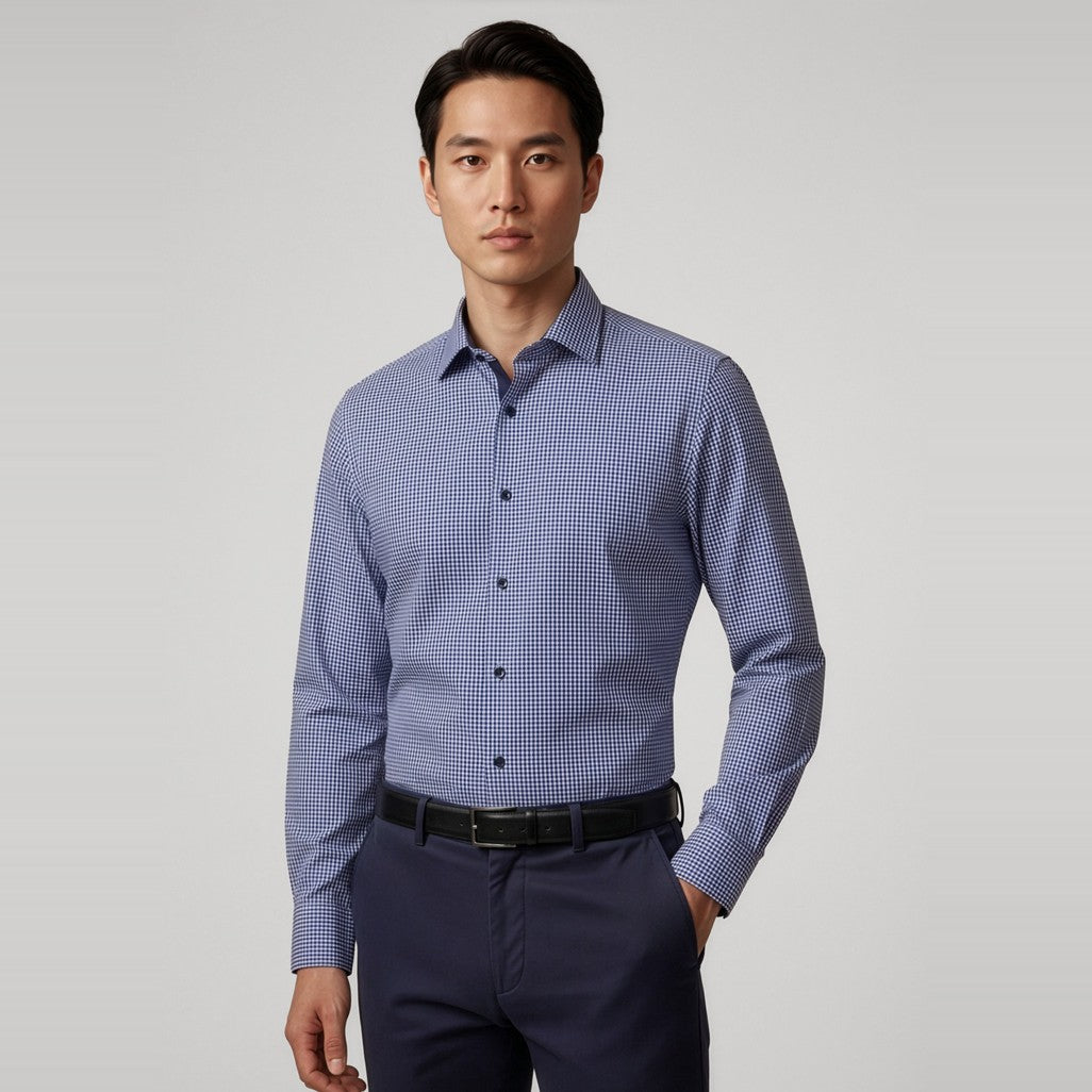 Biz Edge Mens Long Sleeve Shirt S267ML in Blue, worn by model