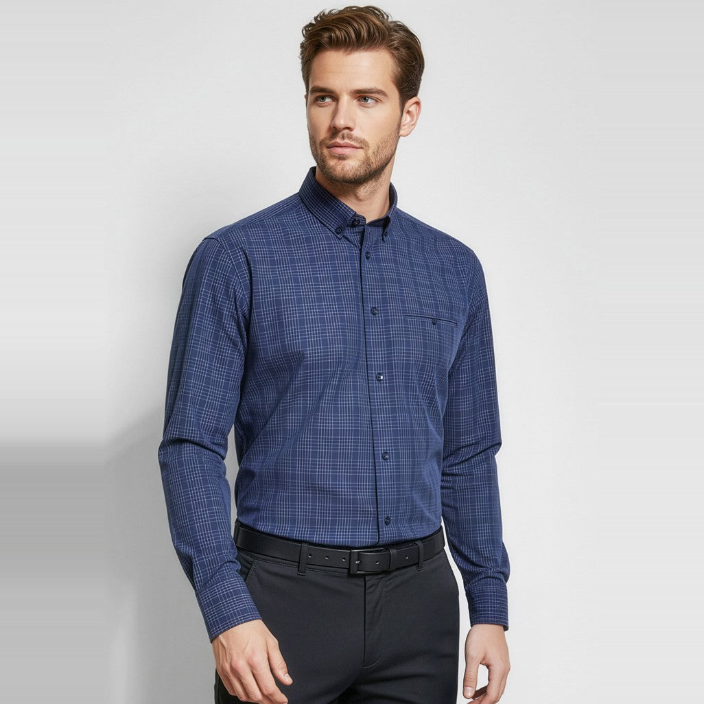 Biz Harper Mens Long Sleeve Shirt S820ML, worn by model