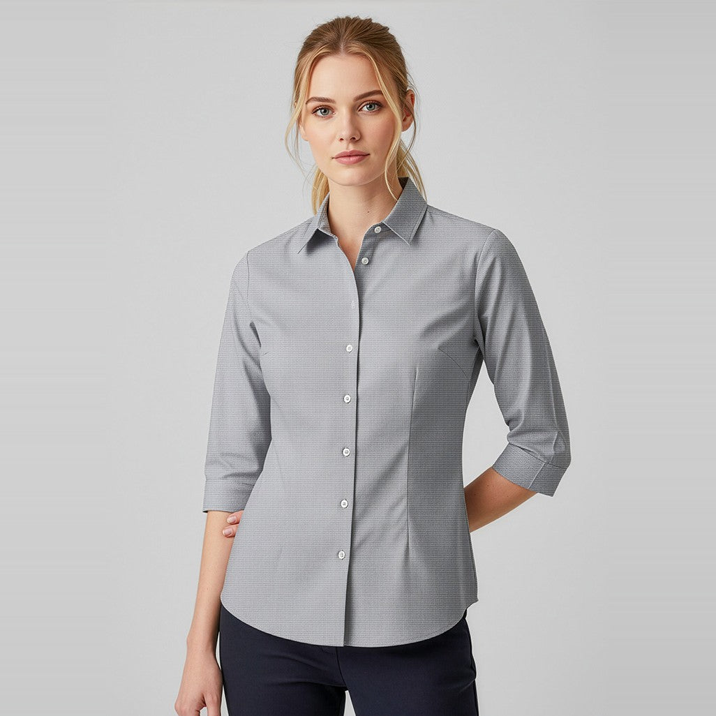 Biz Jagger Womens 3/4 Sleeve Shirt S910LT in Silver, worn by model