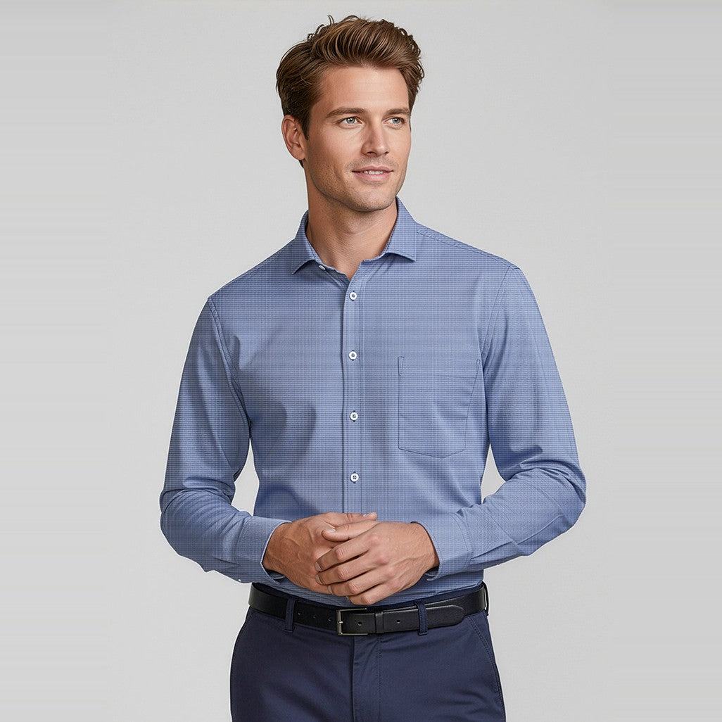 Biz Jagger Mens Long Sleeve Shirt S910ML in French Blue, worn by model