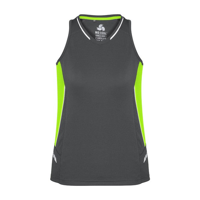 Biz Renegade Womens Singlet SG702L in Grey/Fluoro Lime/Silver