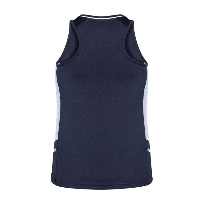 Biz Renegade Womens Singlet SG702L in Navy/White/Silver, view 2