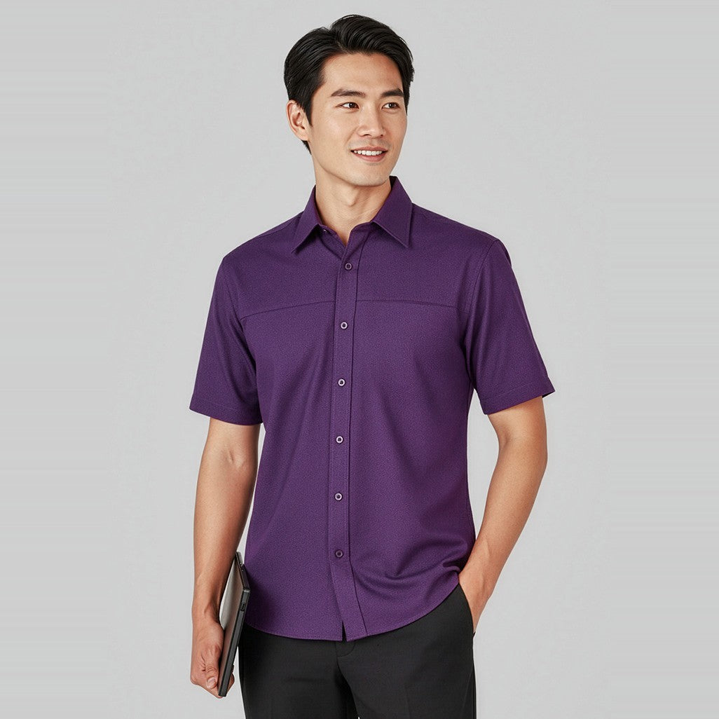 Biz Oasis Mens Short Sleeve Shirt SH3603 in Grape, worn by model