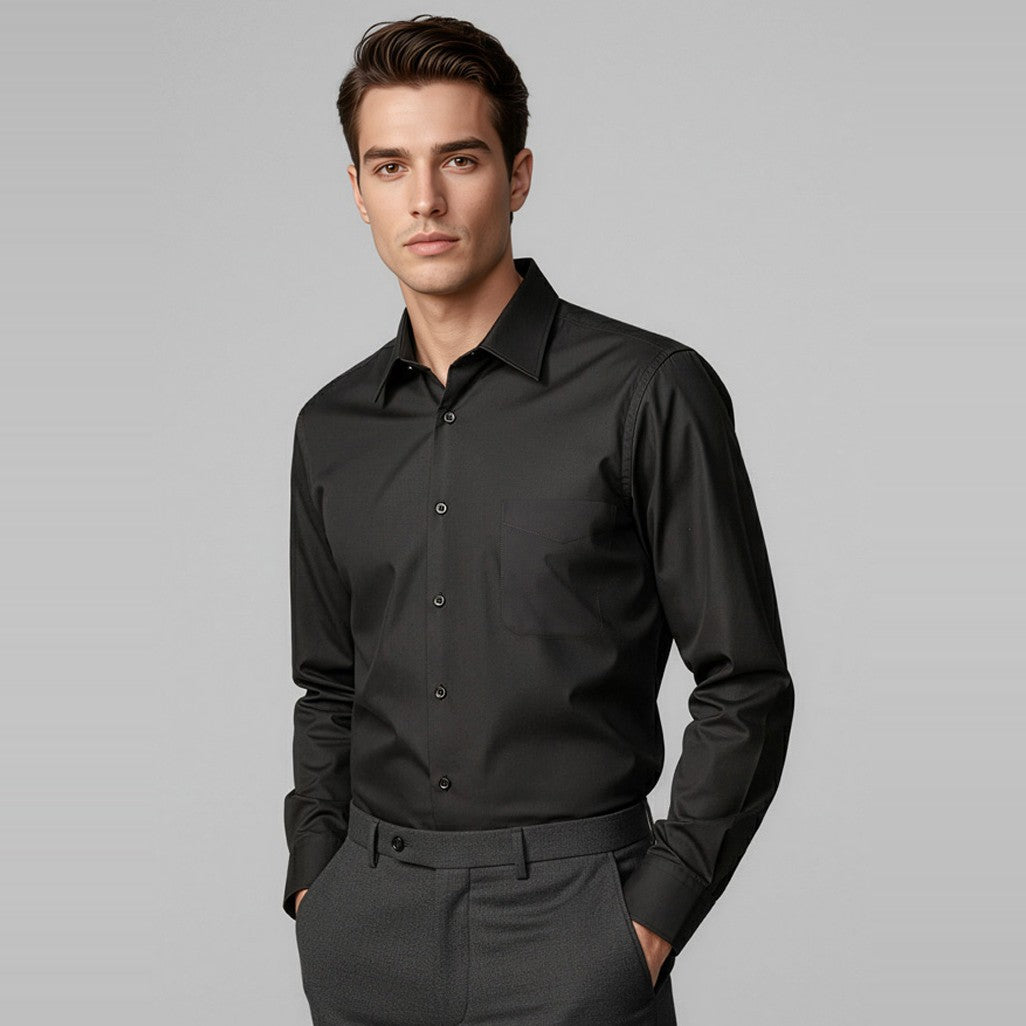 Biz Metro Mens Long Sleeve Shirt SH714 in Black, worn by model