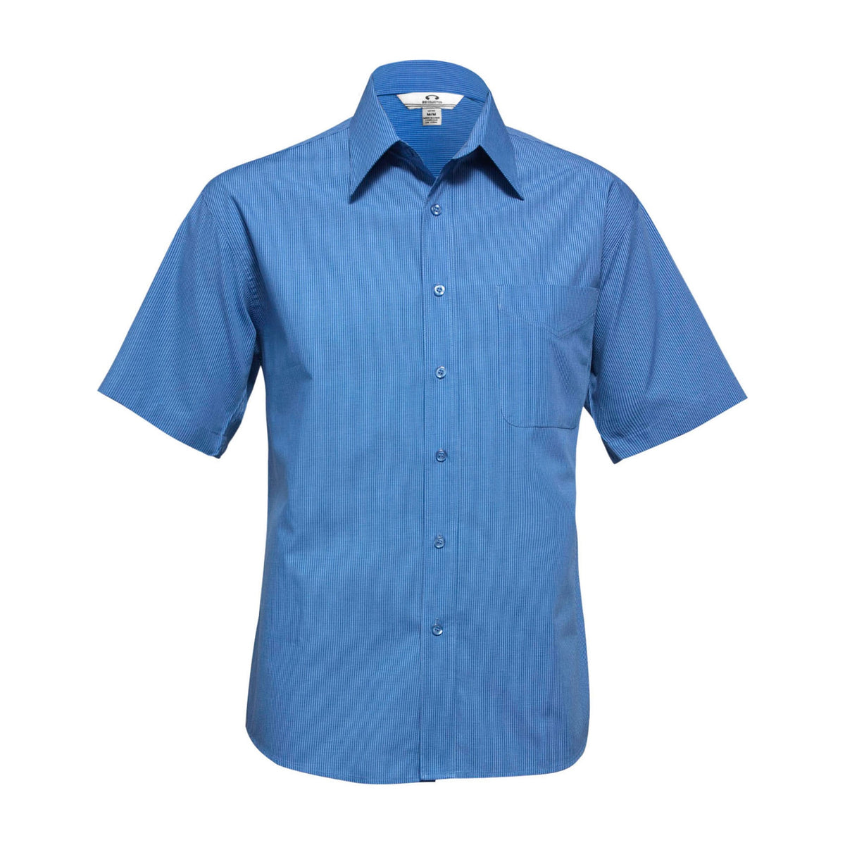 Biz Micro Mens Check Short Sleeve Shirt SH817 in Mid Blue