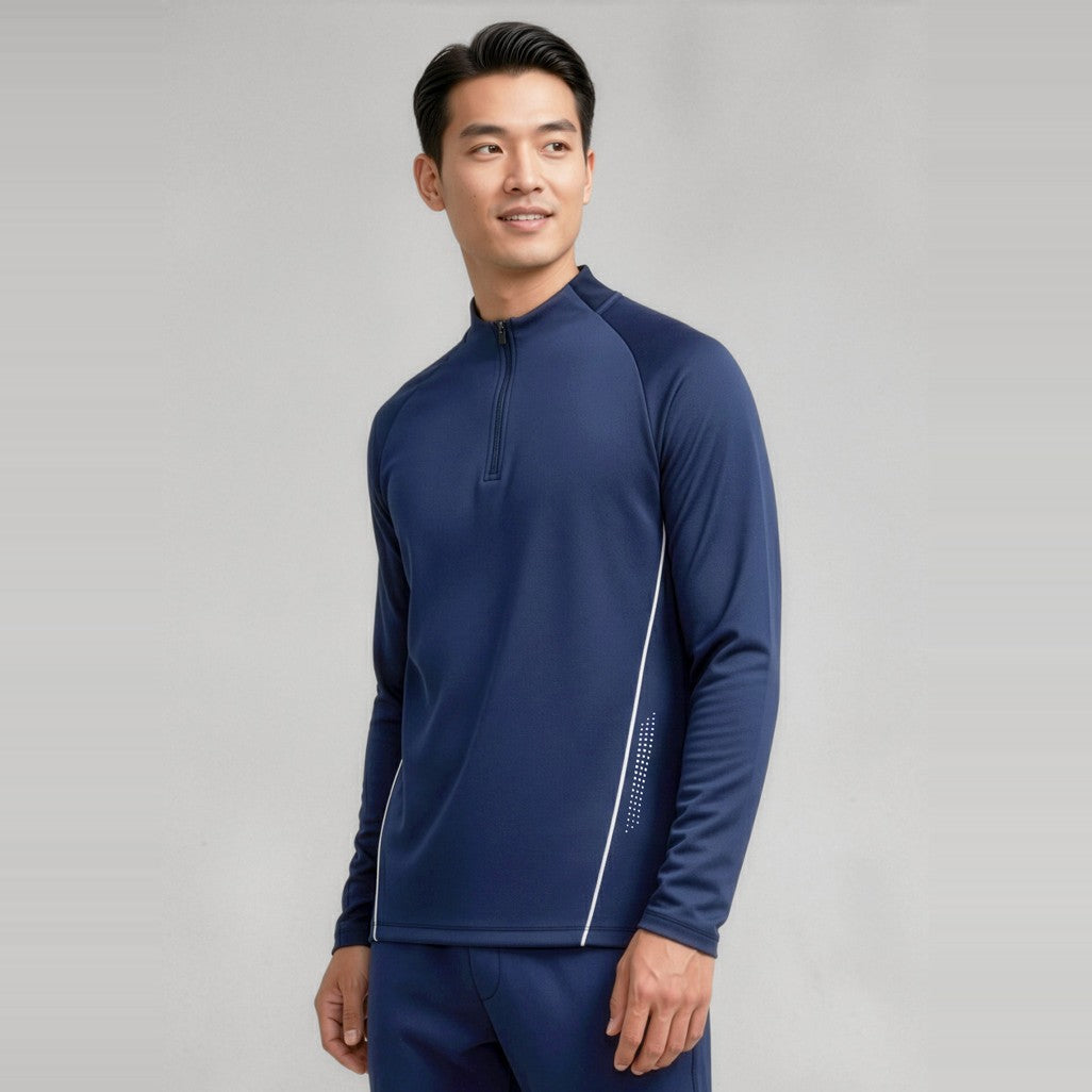 Biz Balance Unisex Mid Layer Top SW225M in Navy/White, worn by model