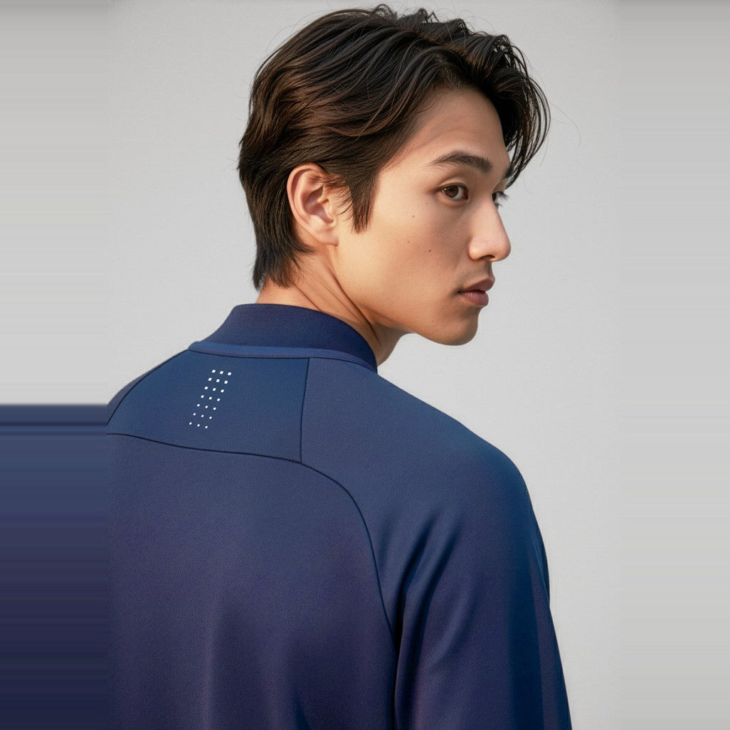 Biz Balance Unisex Mid Layer Top SW225M in Navy/White, worn by model, view 4