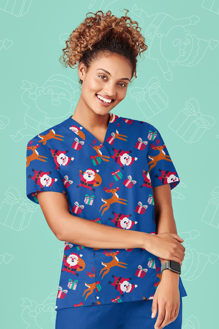 Biz Womens Christmas Scrubs Santa