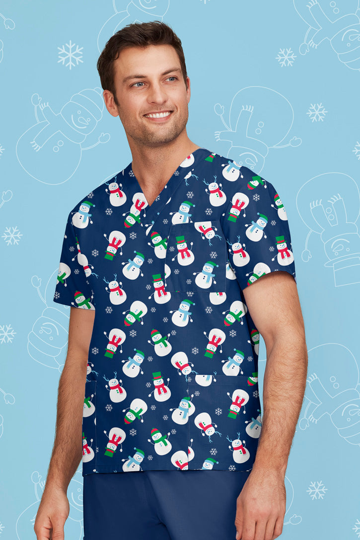 Biz Mens Christmas Scrubs Snowman