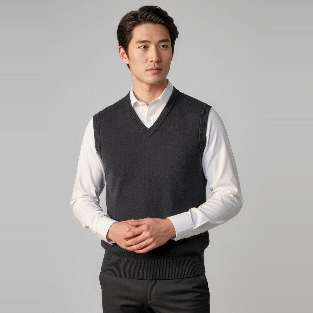 Biz Woolmix Mens Knit Vest WV6007, worn by model