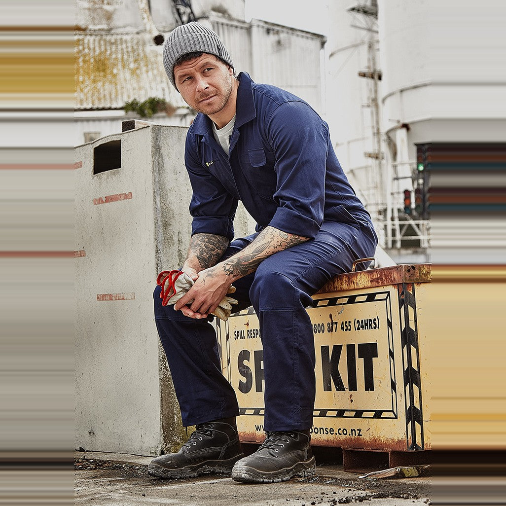 Syzmik Mens Lightweight Cotton Drill Overall ZC560 in Navy, worn by model