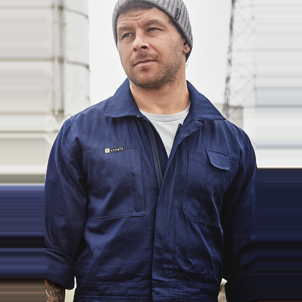 Syzmik Mens Lightweight Cotton Drill Overall ZC560 in Navy, worn by model, view 2