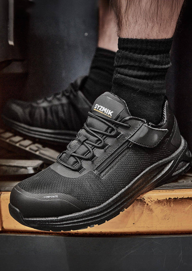 Syzmik UltraLite Lo Black Zip Safety Shoe ZFL303 - Black - worn