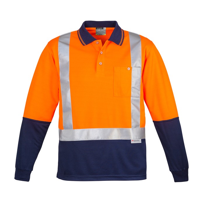 Syzmik Mens Hi Vis Spliced Long Sleeve Polo - Shoulder Taped ZH234, worn by model