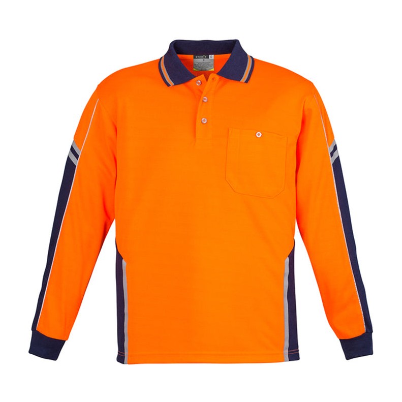 Syzmik Mens Hi Vis Squad L/S Polo ZH238 in Orange/Navy