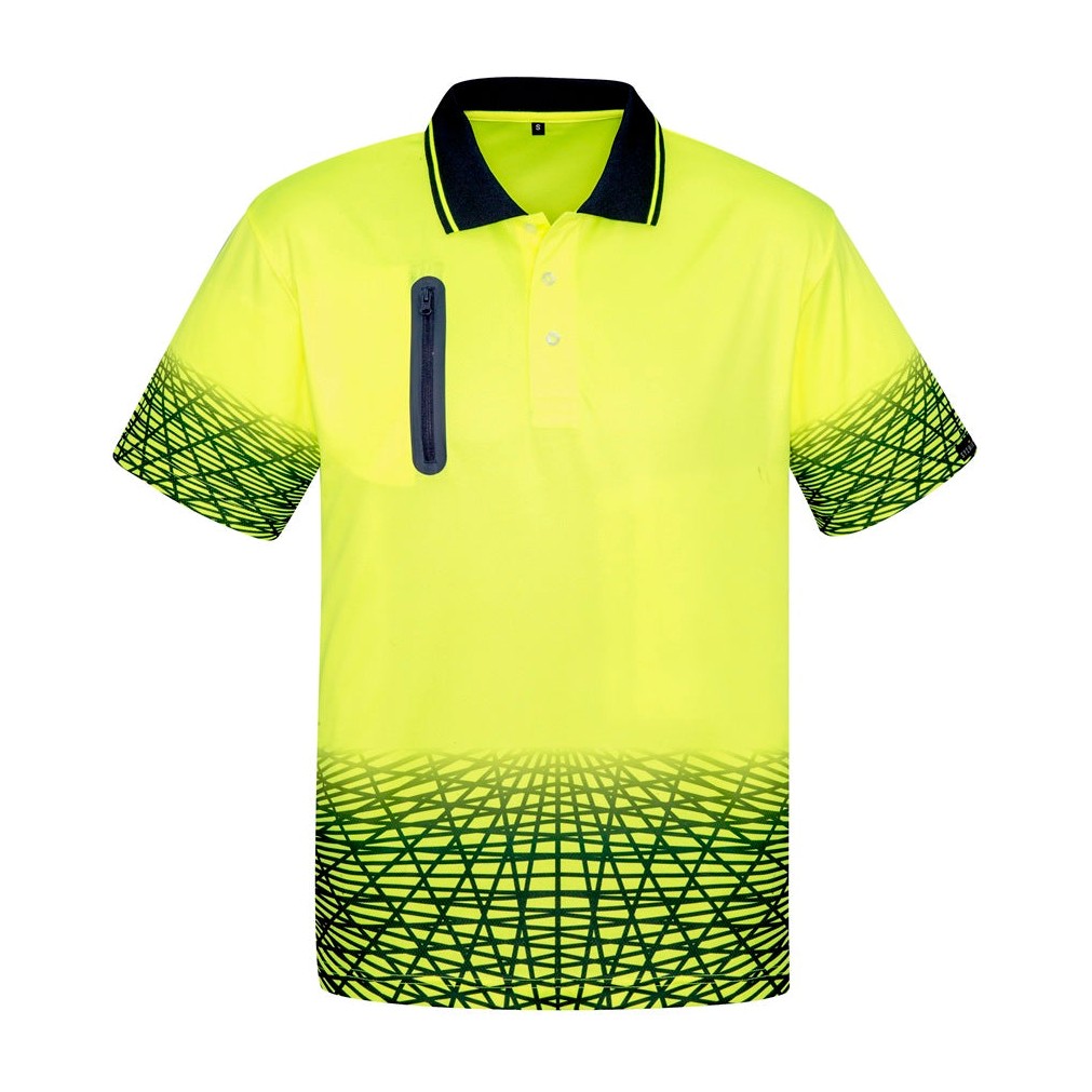 Syzmik Mens Hi Vis Tracks Short Sleeve Polo ZH300 CLEARANCE in Yellow/Navy