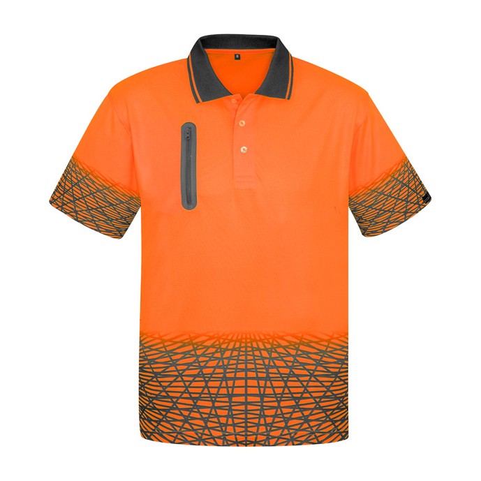 Syzmik Mens Hi Vis Tracks Short Sleeve Polo ZH300 in Orange/Charcoal