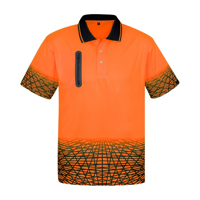 Syzmik Mens Hi Vis Tracks Short Sleeve Polo ZH300 in Orange/Navy