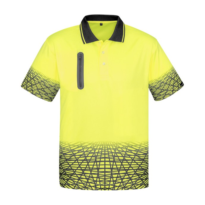 Syzmik Mens Hi Vis Tracks Short Sleeve Polo ZH300 in Yellow/Charcoal