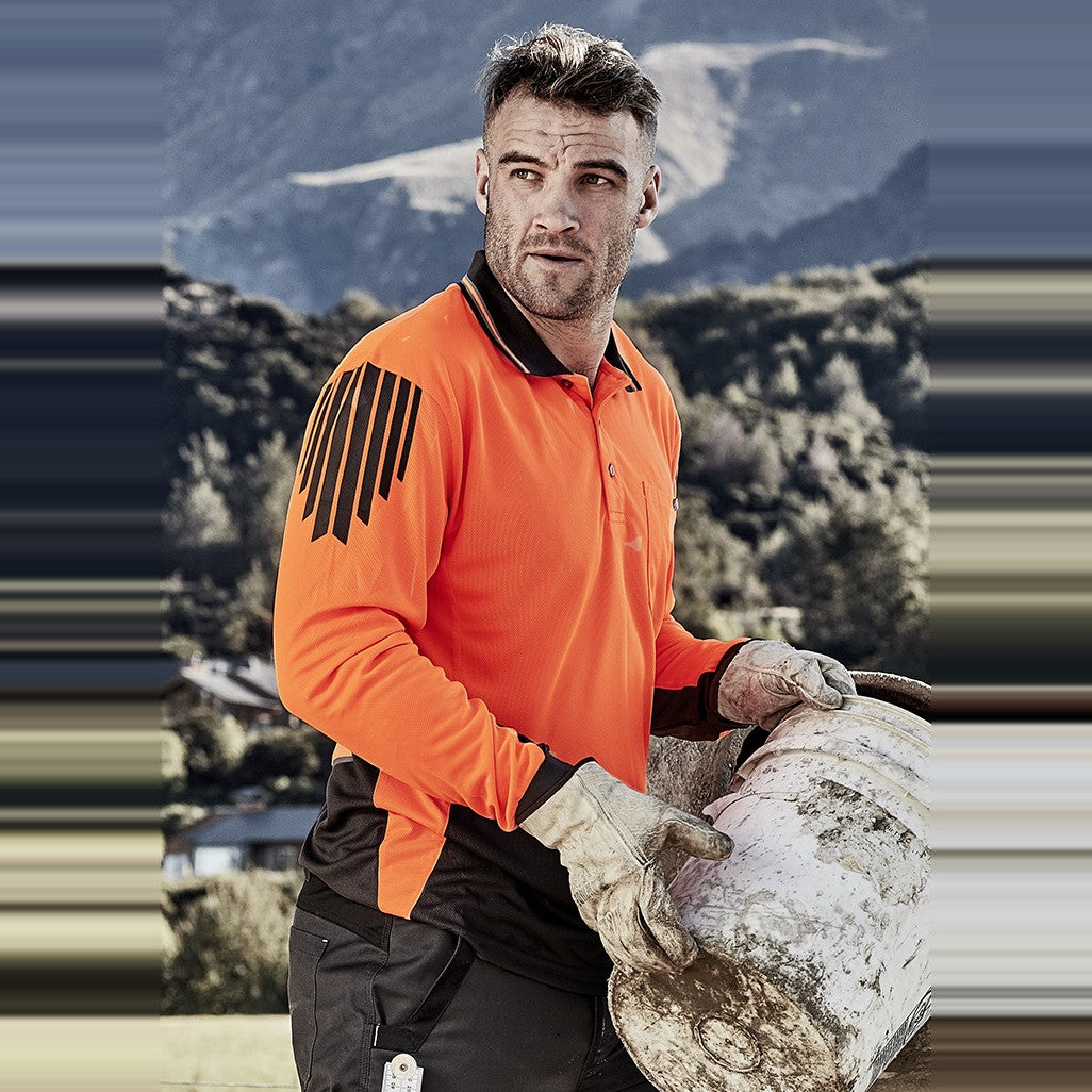 Syzmik Mens Hi Vis Flux Long Sleeve Polo ZH310, worn by model