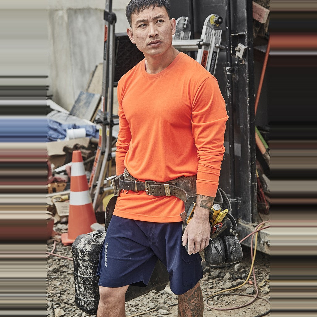 Syzmik Mens Hi Vis Long Sleeve Tee ZH390 in Orange, worn by model, view 2