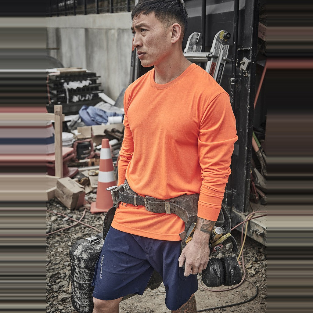 Syzmik Mens Hi Vis Long Sleeve Tee ZH390 in Orange, worn by model, view 3