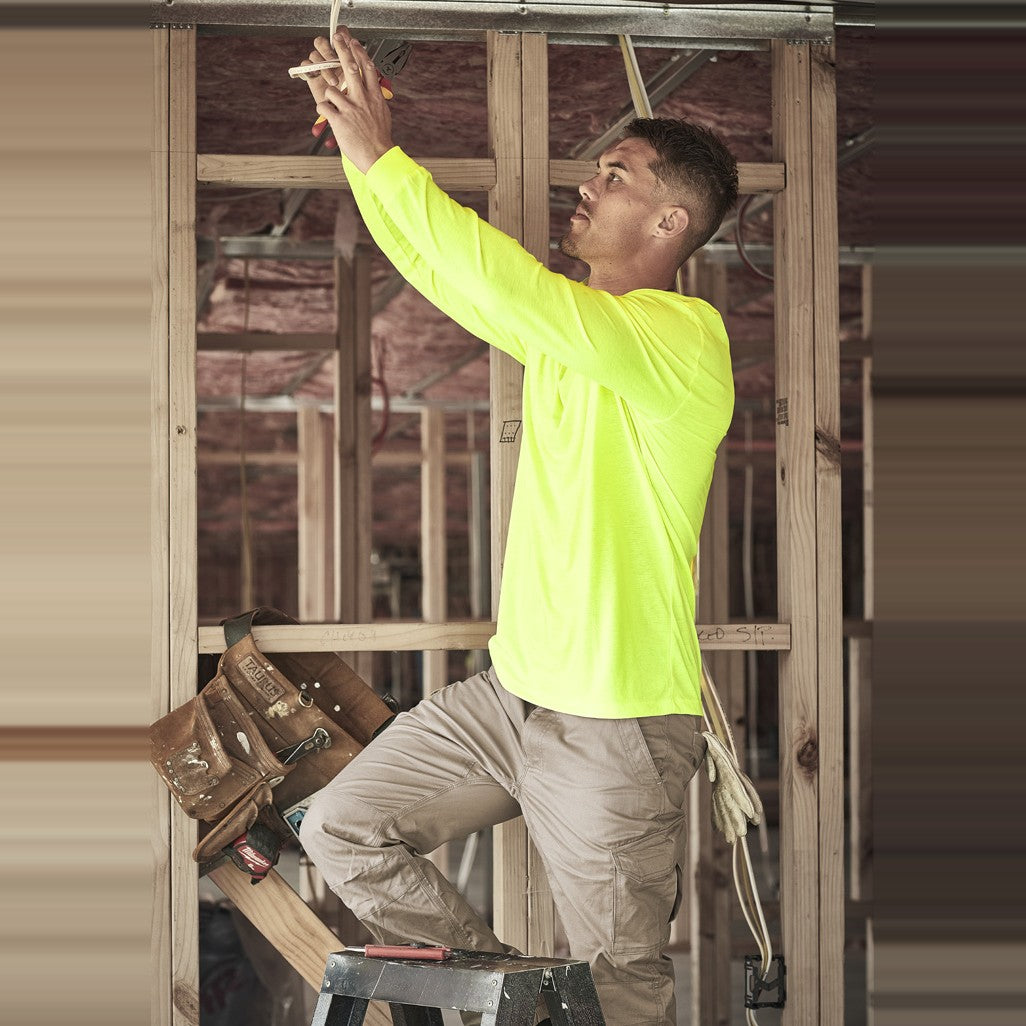 Syzmik Mens Hi Vis Long Sleeve Tee ZH390 in Yellow, worn by model, view 3
